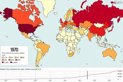 CO2, Carbon emissions by country on map
