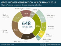 germany gross power generation, electricity mix, 2016